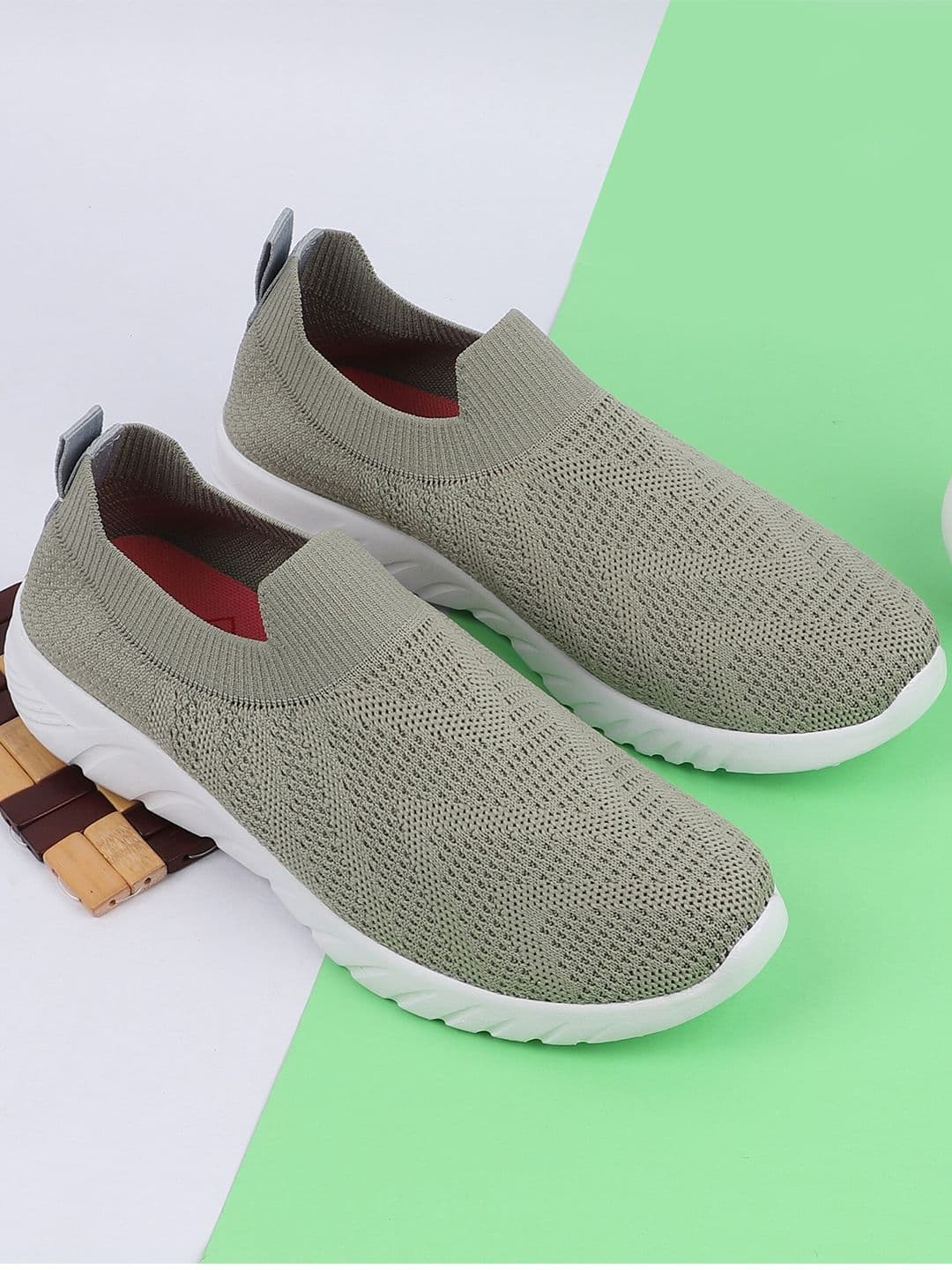 TPENT Women Green Mesh Walking Non-Marking Shoes - view 1