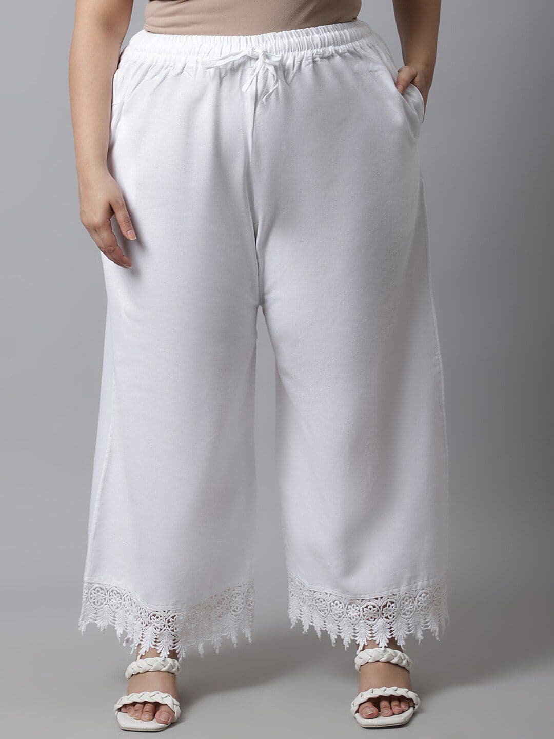 TAG 7 PLUS Women White Linen Ethnic Palazzos - view 1