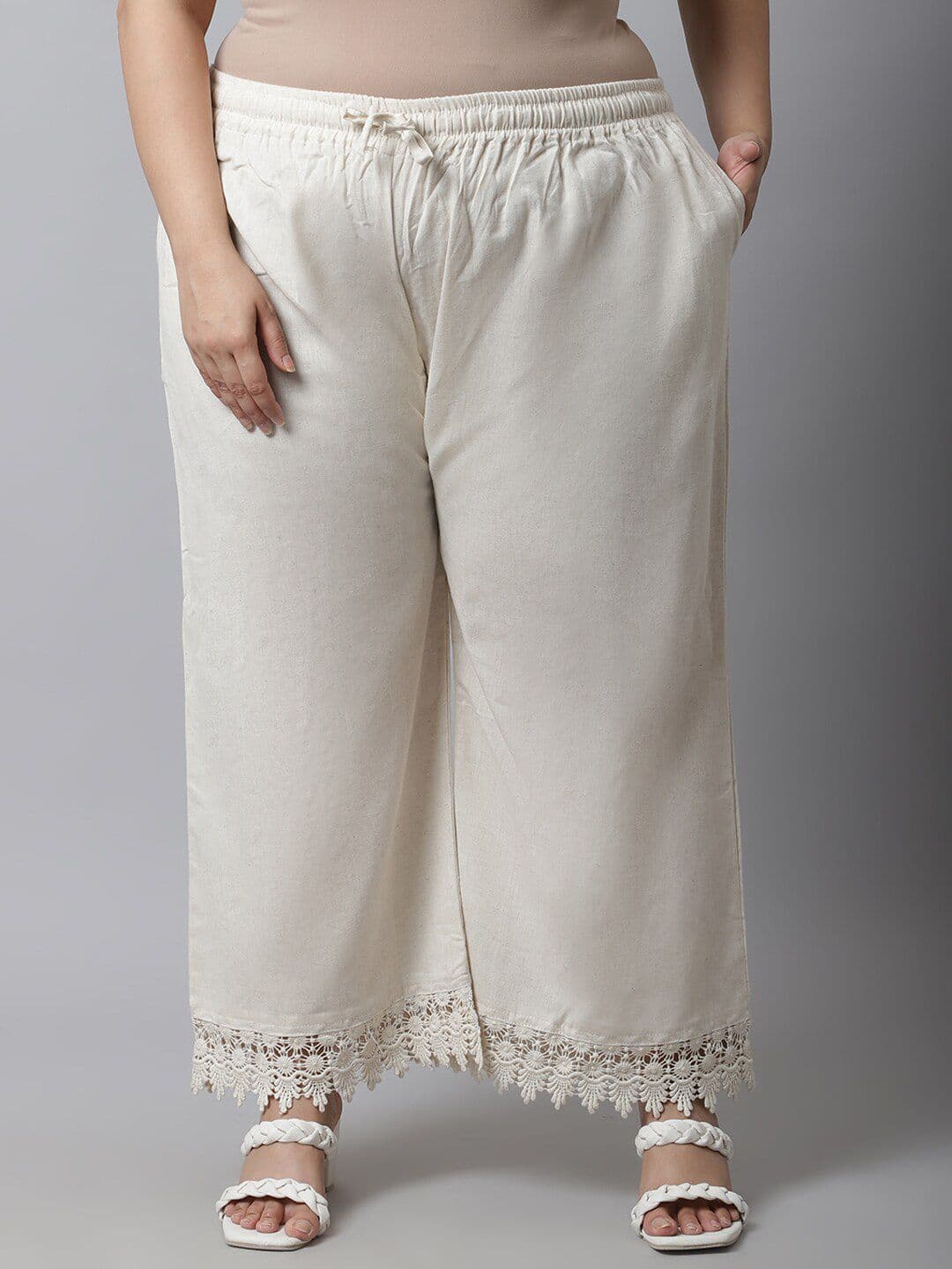 TAG 7 PLUS Women Cream-Coloured Linen Palazzos - view 1