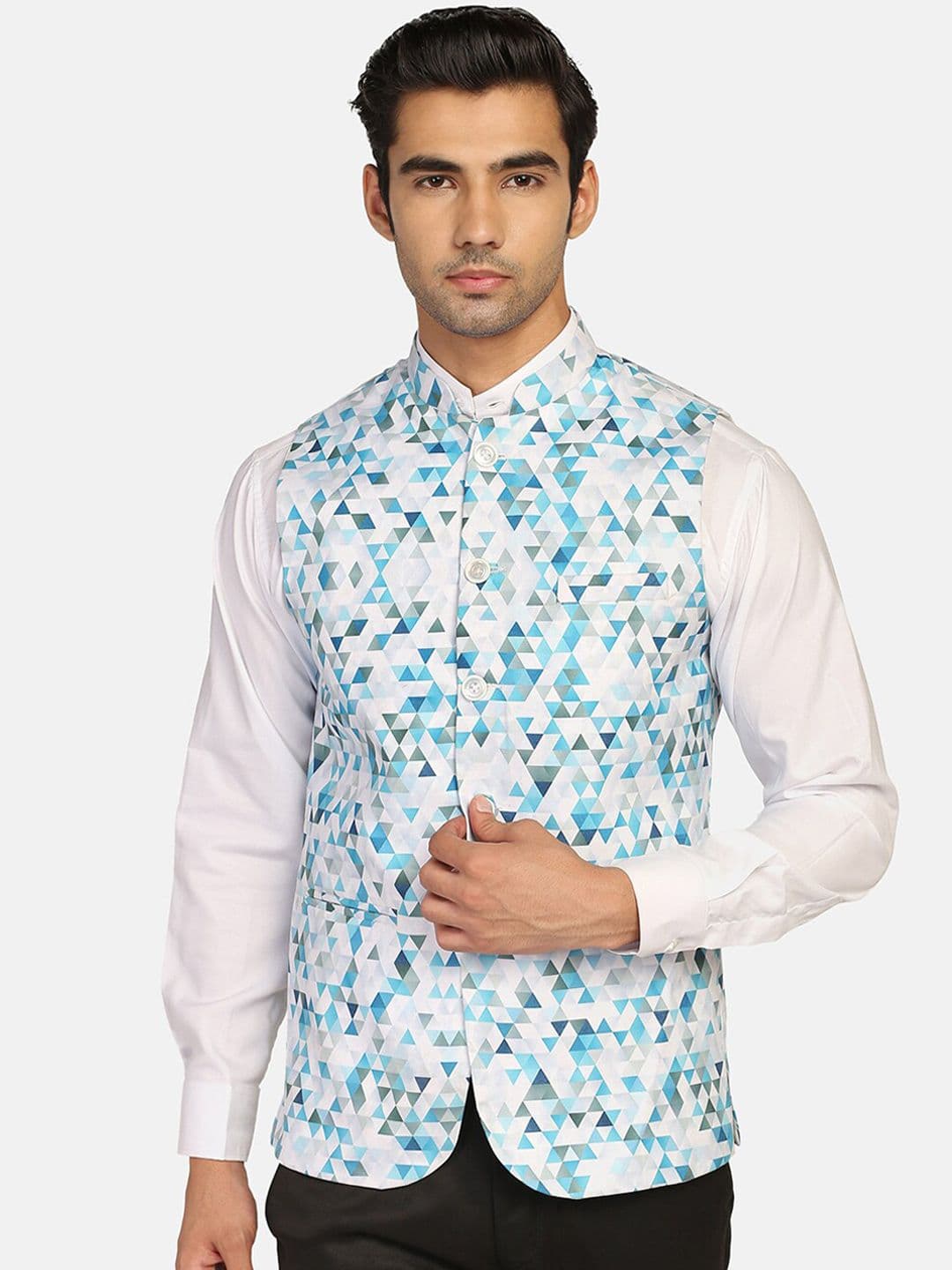 TAHVO Men Geometric Printed Woven Nehru Jacket - view 1