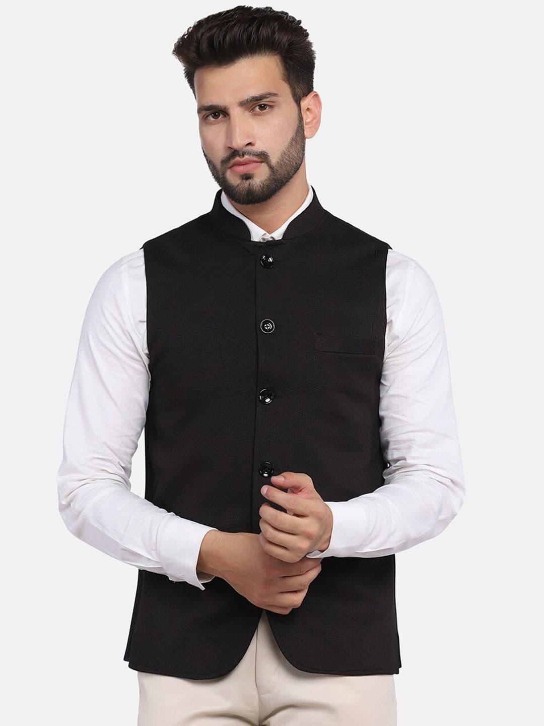 TAHVO Men Solid Woven Nehru Jacket - view 1