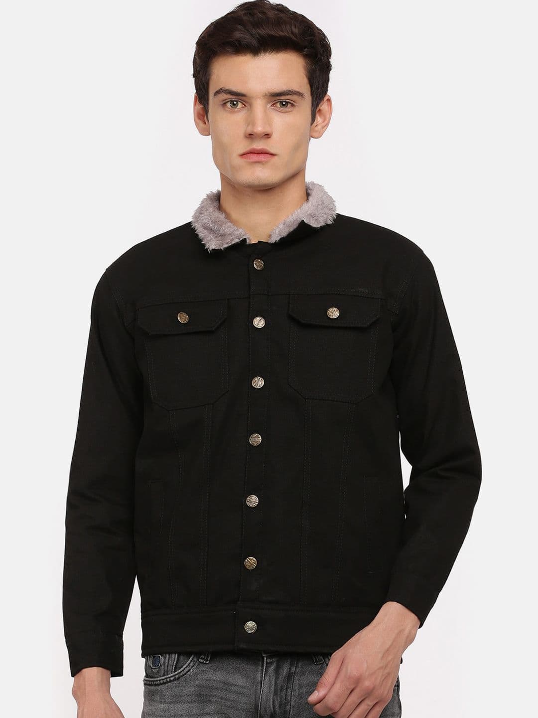 VOXATI Men Solid Crop Denim Jacket - view 1