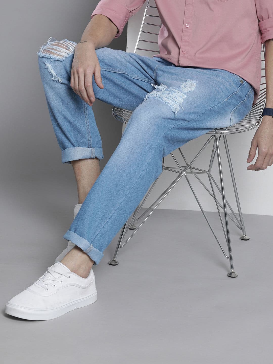 The Indian Garage Co Men Mildly Distressed Light Fade Jeans - view 1