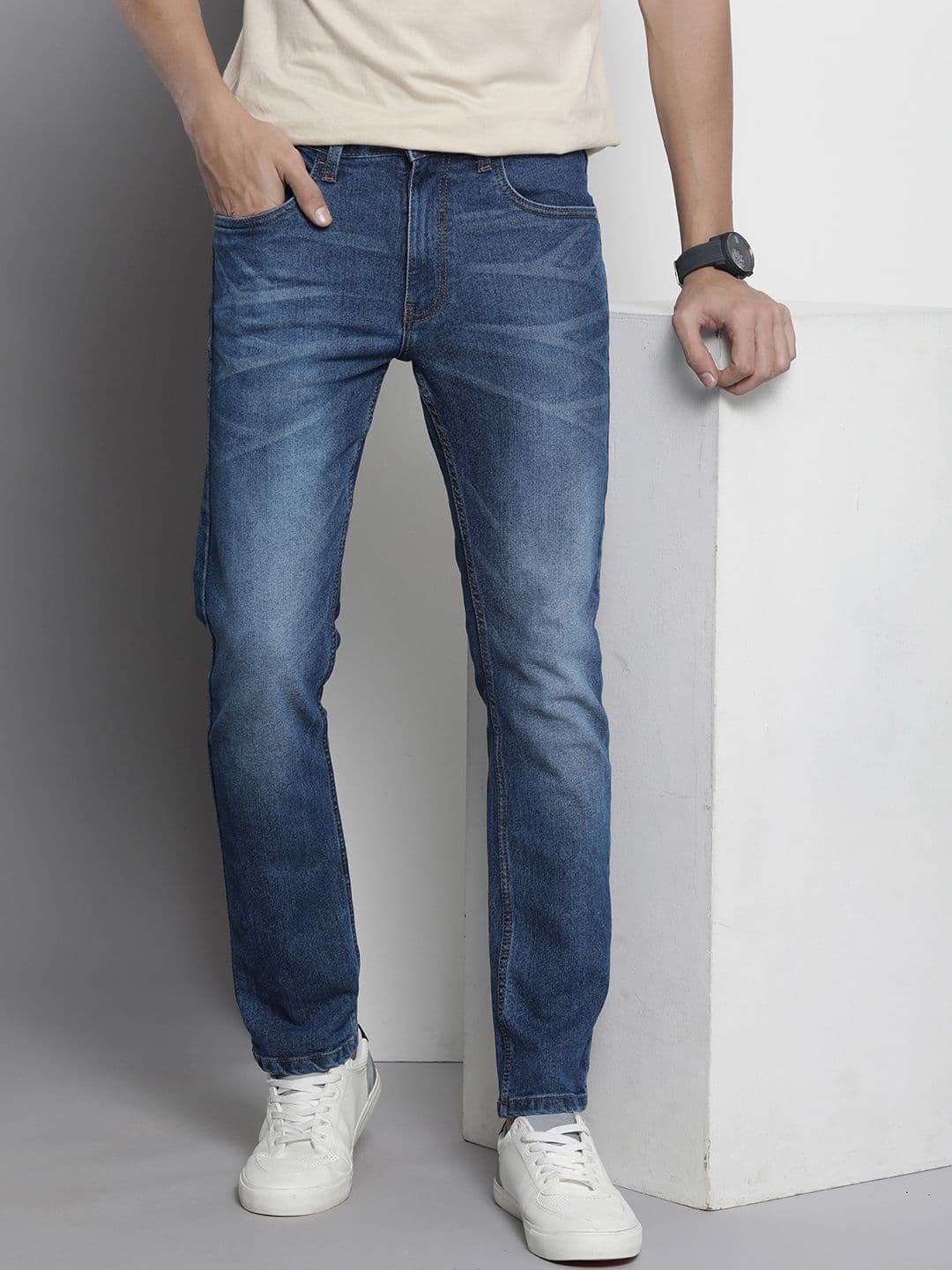 The Indian Garage Co Men Straight Fit Light Fade Stretchable Jeans - view 1