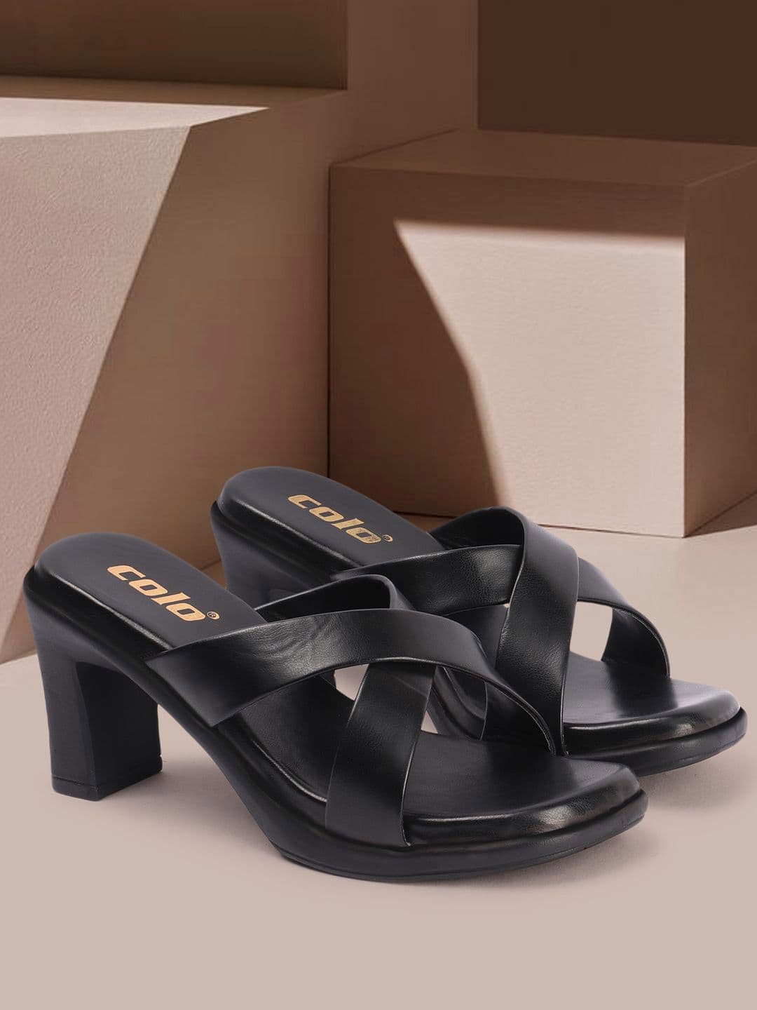 Colo Synthetic Leather Open Toe Block Heel Sandals - view 1