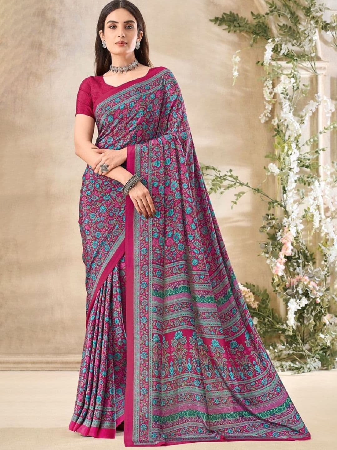 Reboot Fashions Floral Pure Crepe Bandhani Saree - view 1