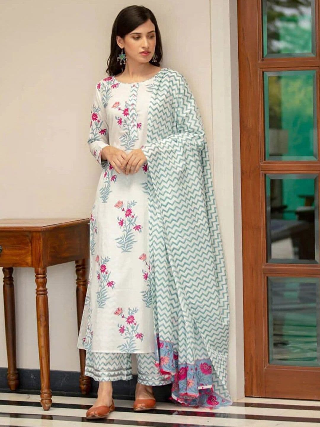Royal Export Women Floral Printed Regular Kurta with Trousers & With Dupatta - view 1