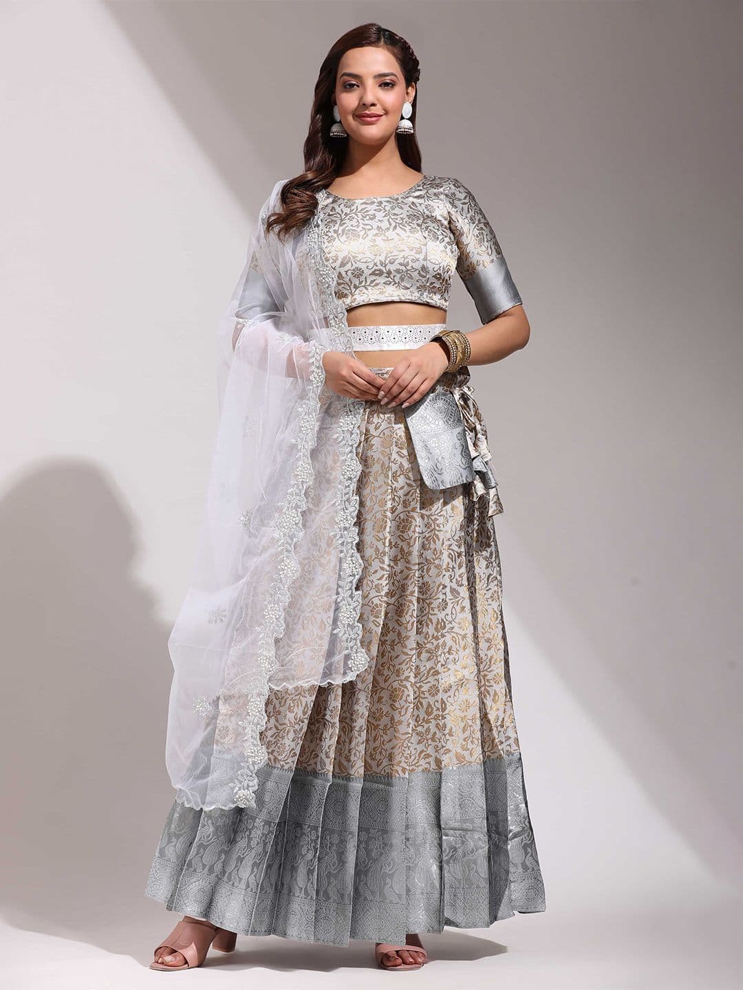 Fabcartz Semi-Stitched Lehenga & Unstitched Blouse With Dupatta - view 1