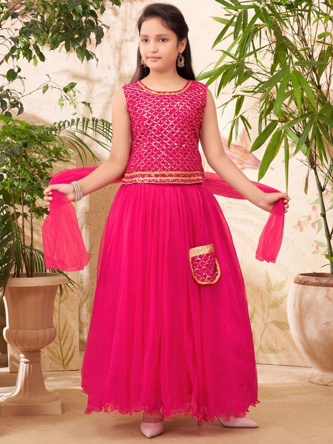 Aarika Girls Embellished Sequinned Ready to Wear Lehenga & Blouse With Dupatta - view 1