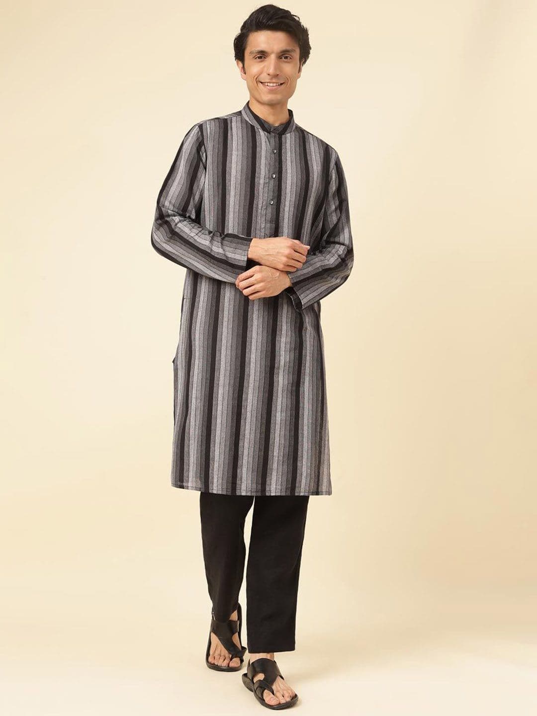 Fabindia Striped Mandarin Collar Cotton Straight Kurta - view 1