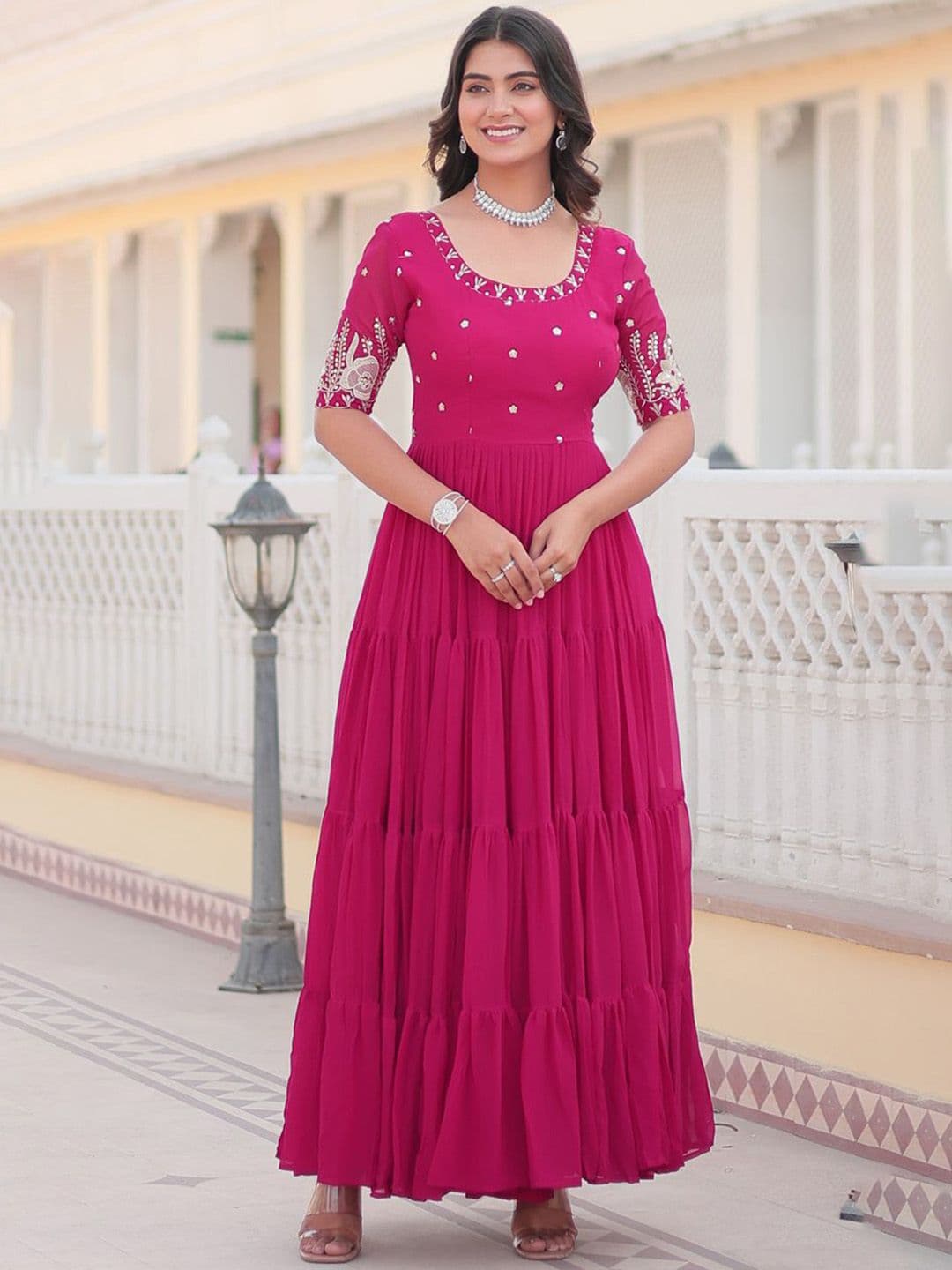KALINI Embroidered Flared Maxi Ethnic Dress - view 1