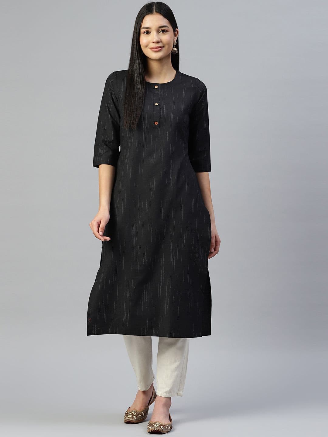 KALINI Round Neck Three Quarter Sleeves Straight Kurta - view 1