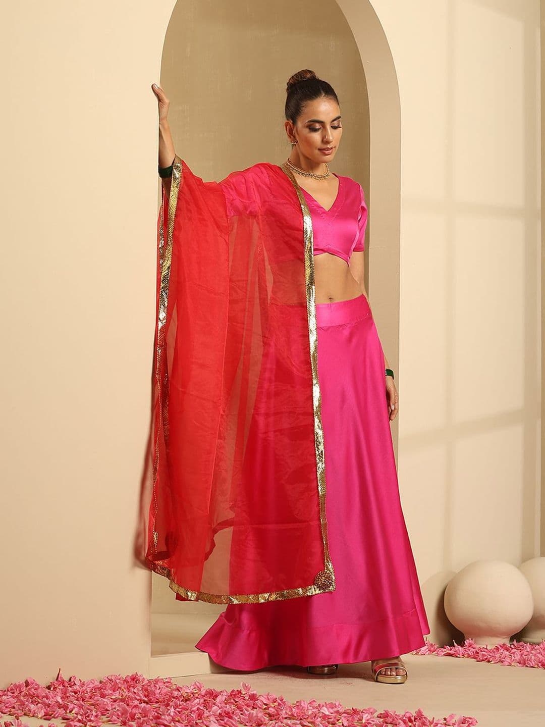indy Raaga V-Neck Satin Ready to Wear Lehenga & Blouse With Dupatta - view 1
