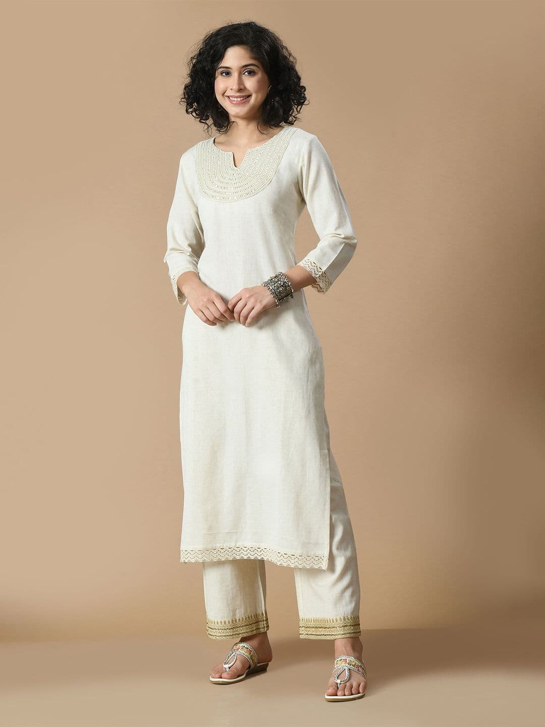 Sangria Sequined Pure Cotton A-Line Kurta - view 1