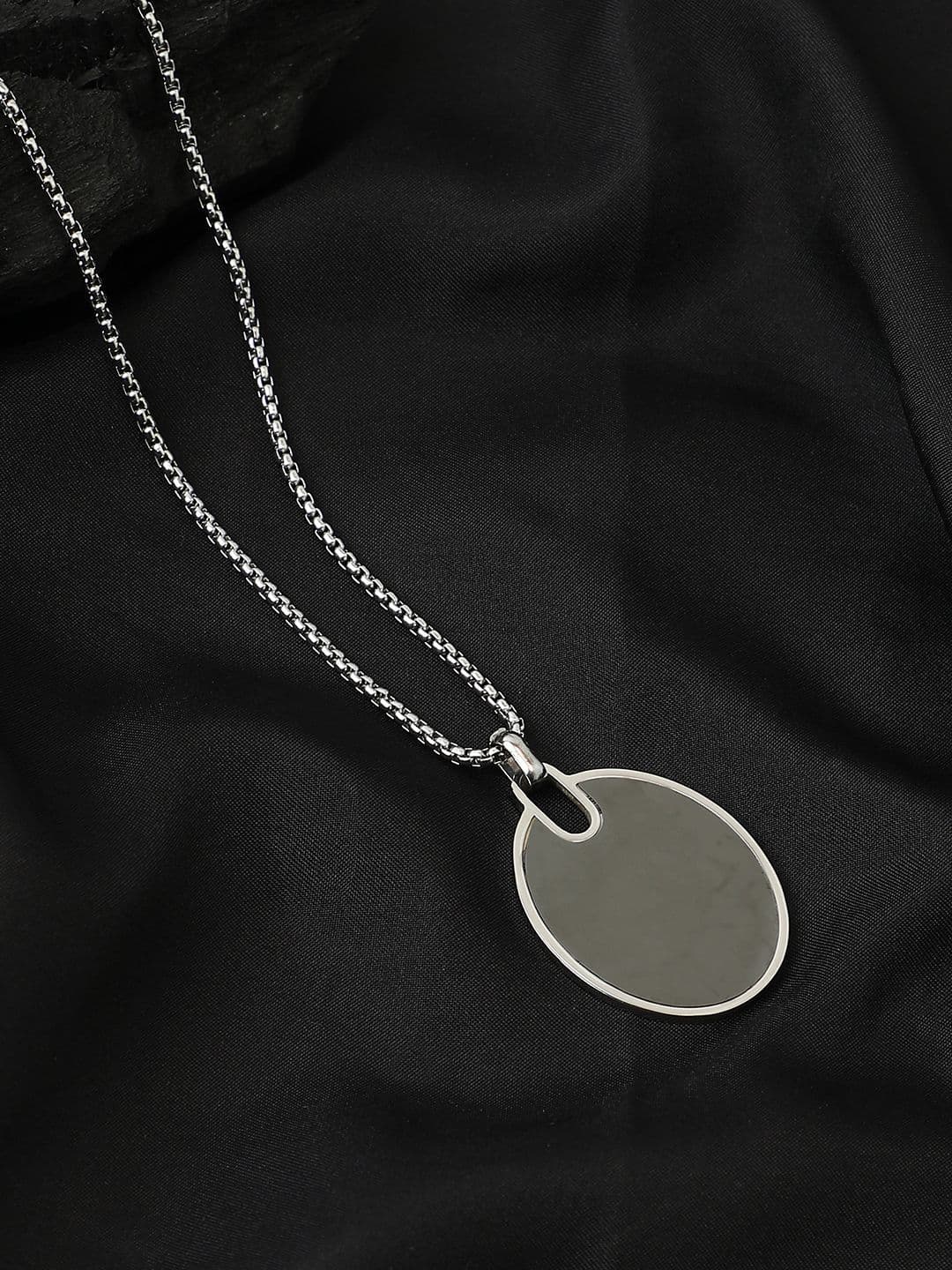 French Accent Men Silver-Plated Circular-Shaped Pendant With Chain - view 1