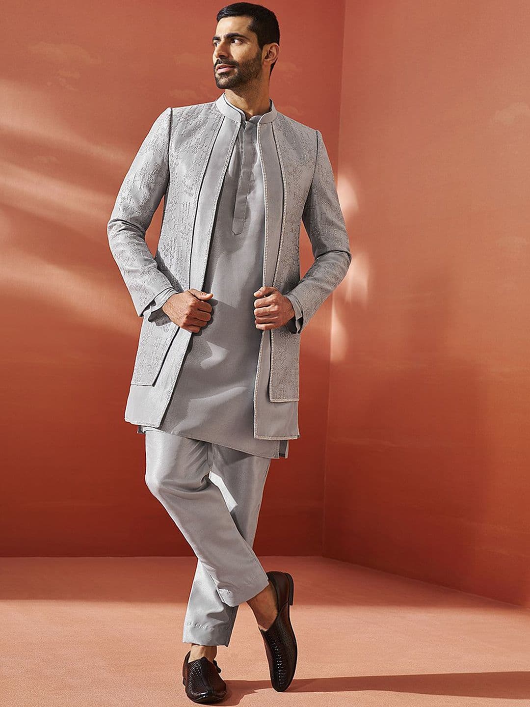 VASTRAMAY Self-Design Sherwani Set - view 1