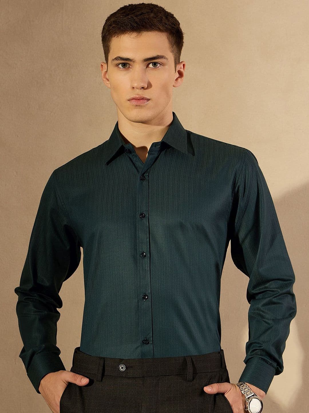 DENNISON Men Smart Spread Collar Textured Party Shirt - view 1