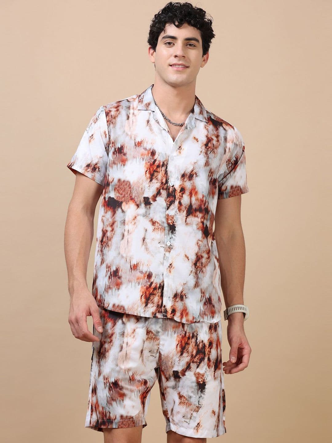 Bushirt Men Ivory Abstract Printed Night Suit - view 1