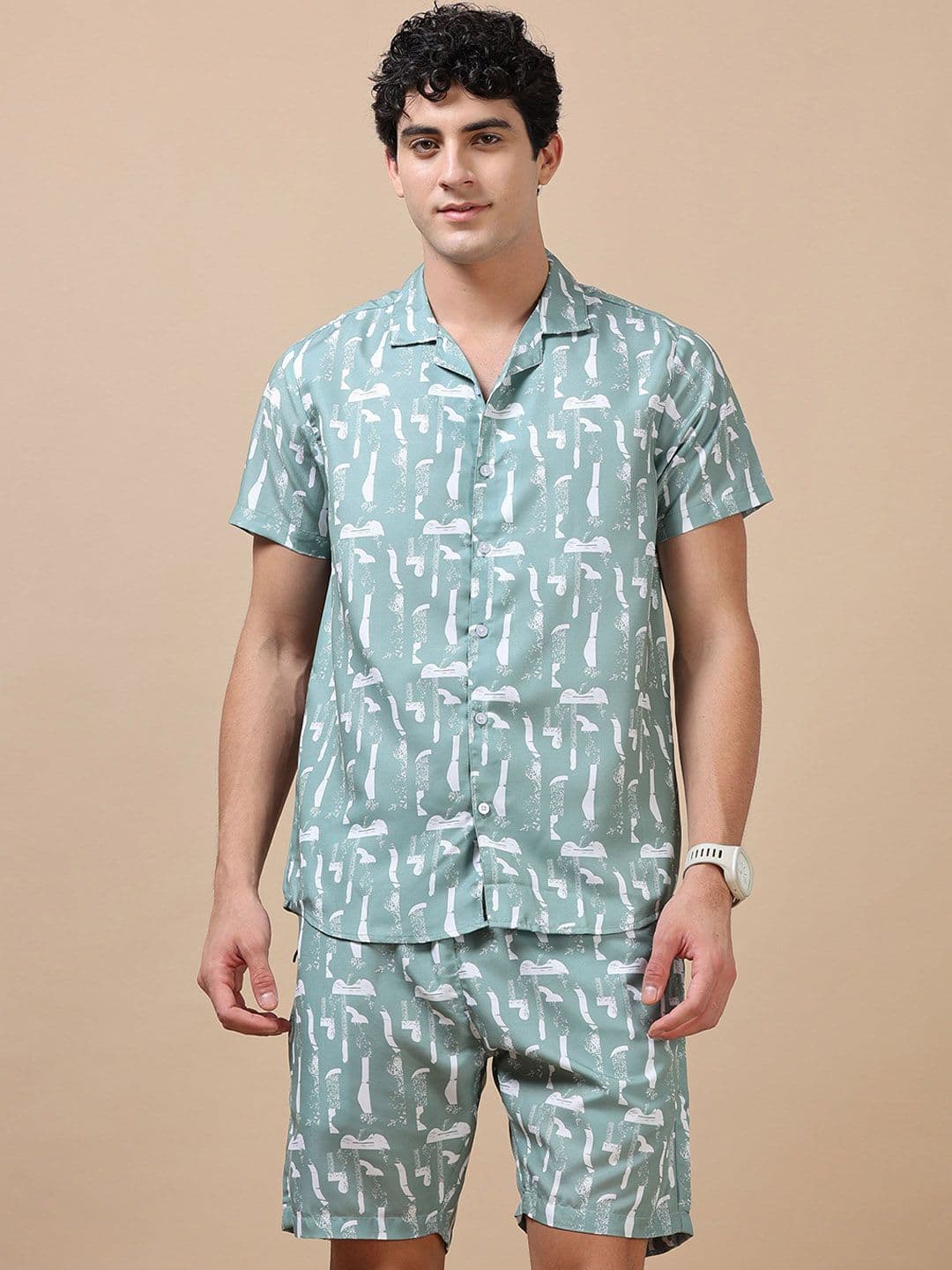 Bushirt Men Abstract Printed Night suit - view 1