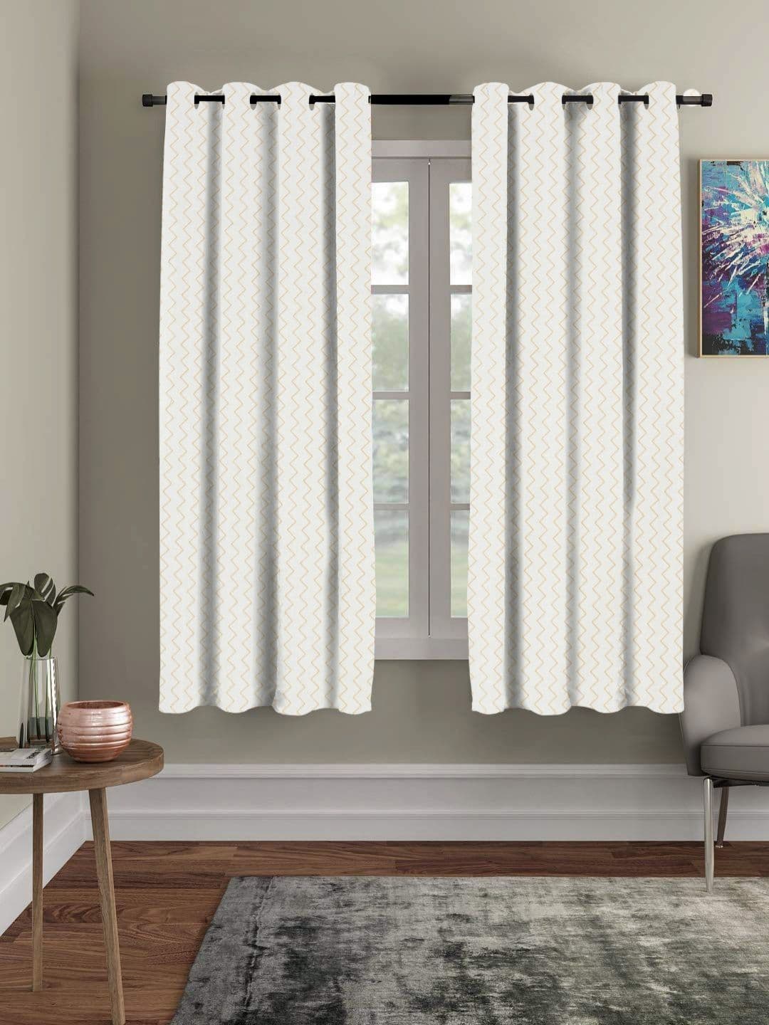 RRC White & White Set of 2 Geometric Window Curtains and Sheers - view 1