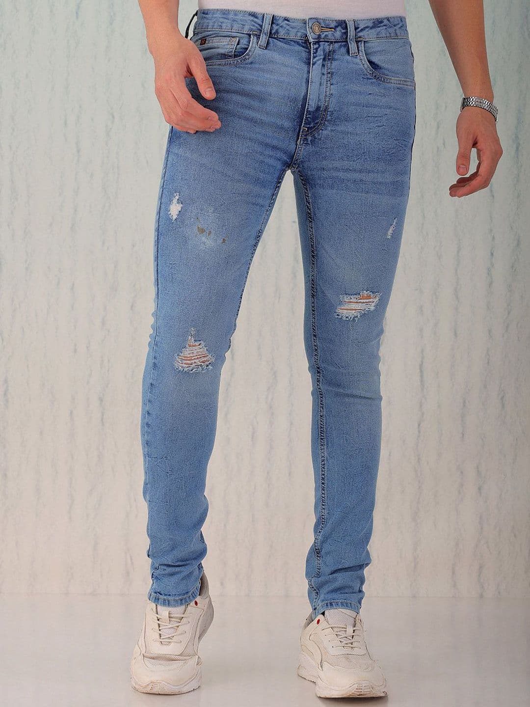 Hardsoda by The Indian Garage Co Men Skinny Fit Mid-Rise Mildly Distressed Light Fade Stretchable Jeans - view 1