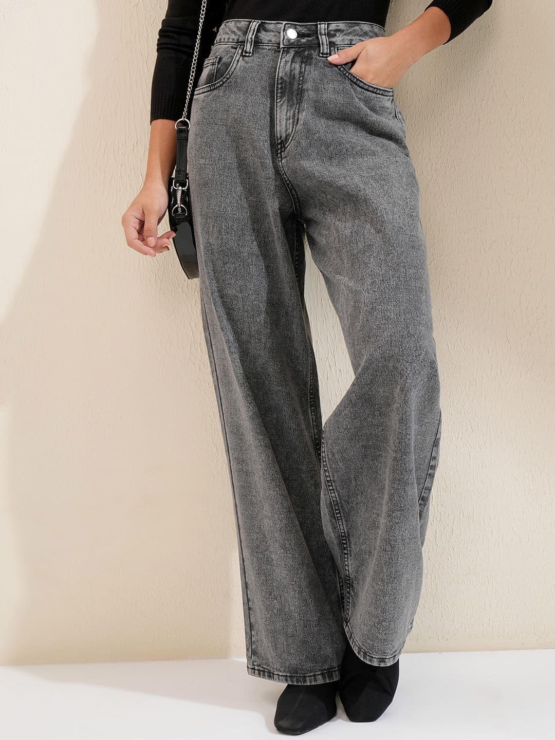 Tokyo Talkies Women Wide Leg Mid-Rise Cotton Jeans - view 1