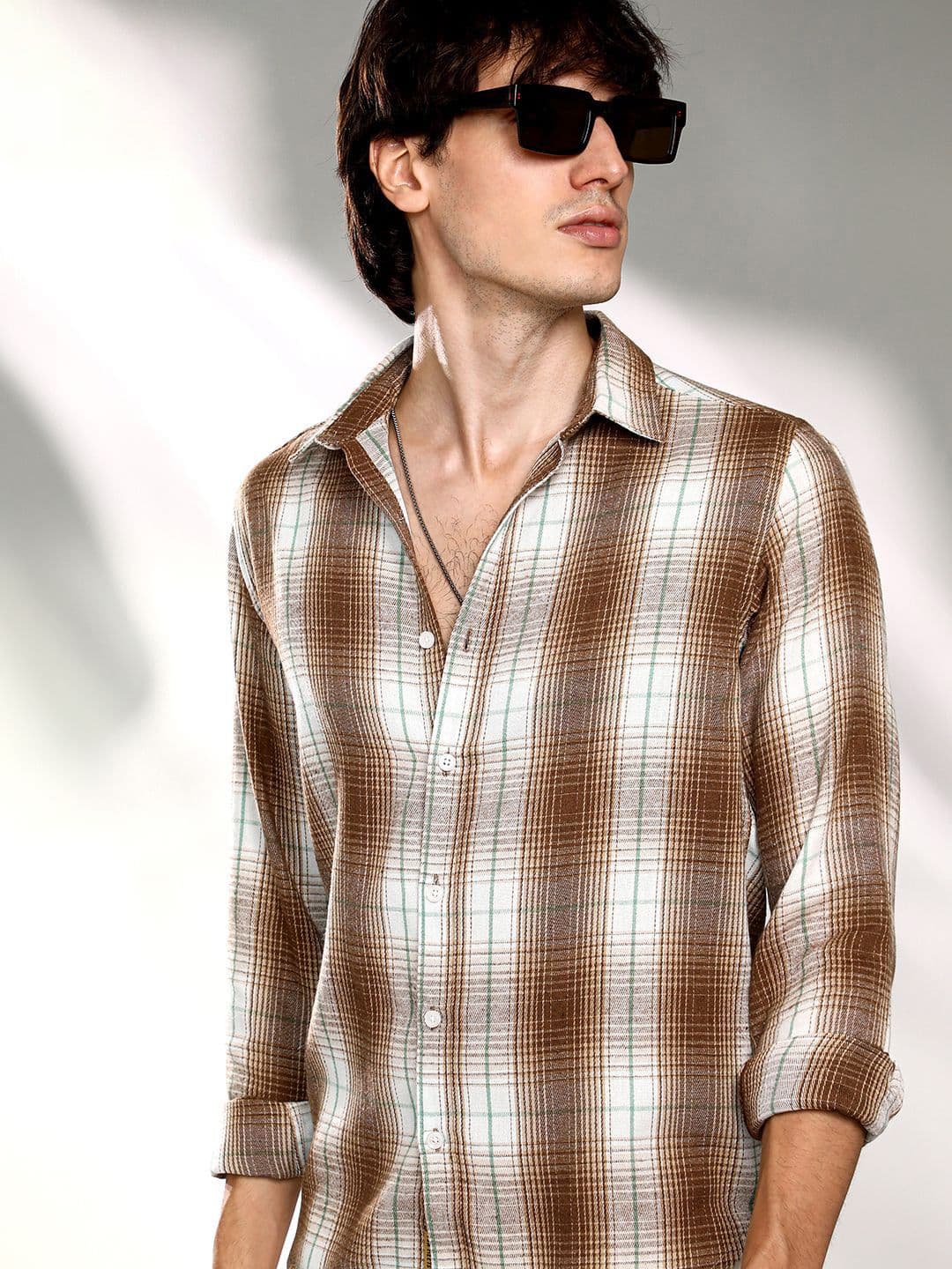 CAHOOT Men Comfort Spread Collar Tartan Checked Cotton Casual Shirt - view 1