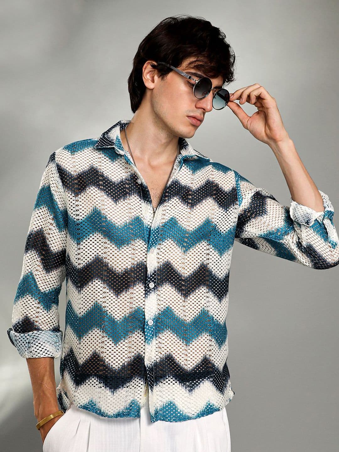 CAHOOT Men Comfort Spread Collar Solid Printed Cotton Casual Shirt - view 1