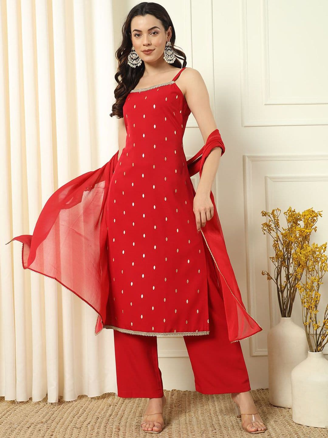 FIORRA Geometric Printed Shoulder Straps Straight Kurta With Palazzos & Dupatta - view 1