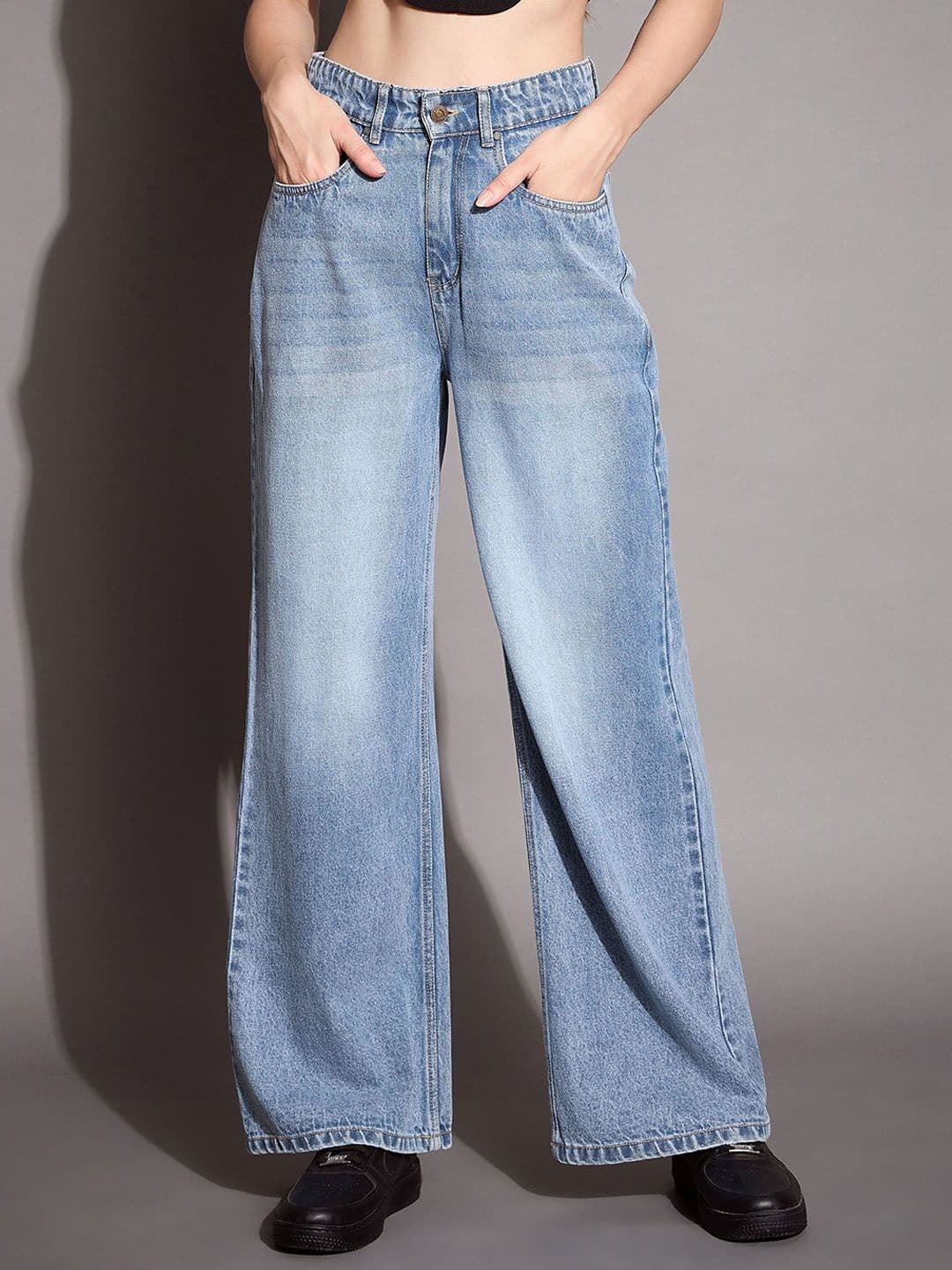 SASSAFRAS BASICS Women Comfort Straight Fit High-Rise Cotton Heavy Fade Jeans - view 1