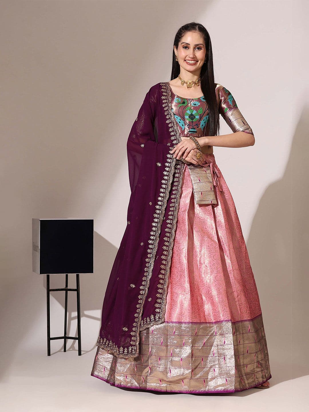 Fabcartz Woven Design Semi Stitched Lehenga & Unstitched Blouse With Dupatta - view 1