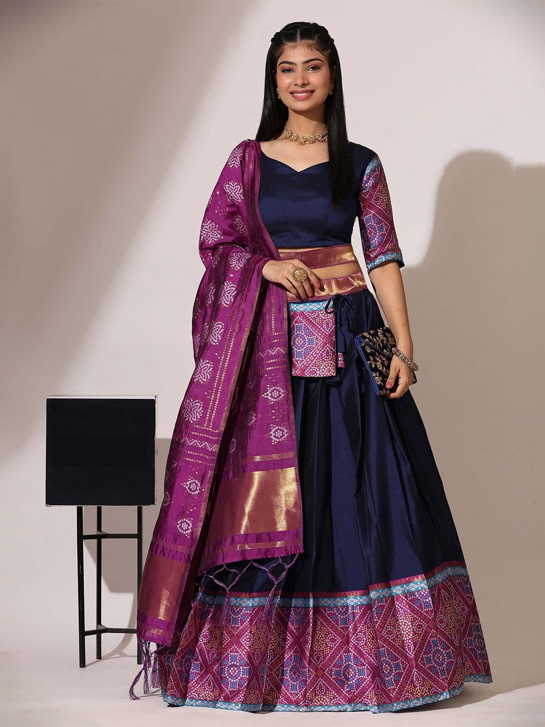 Fabcartz V-Neck Semi Stitched Lehenga & Unstitched Blouse With Dupatta - view 1