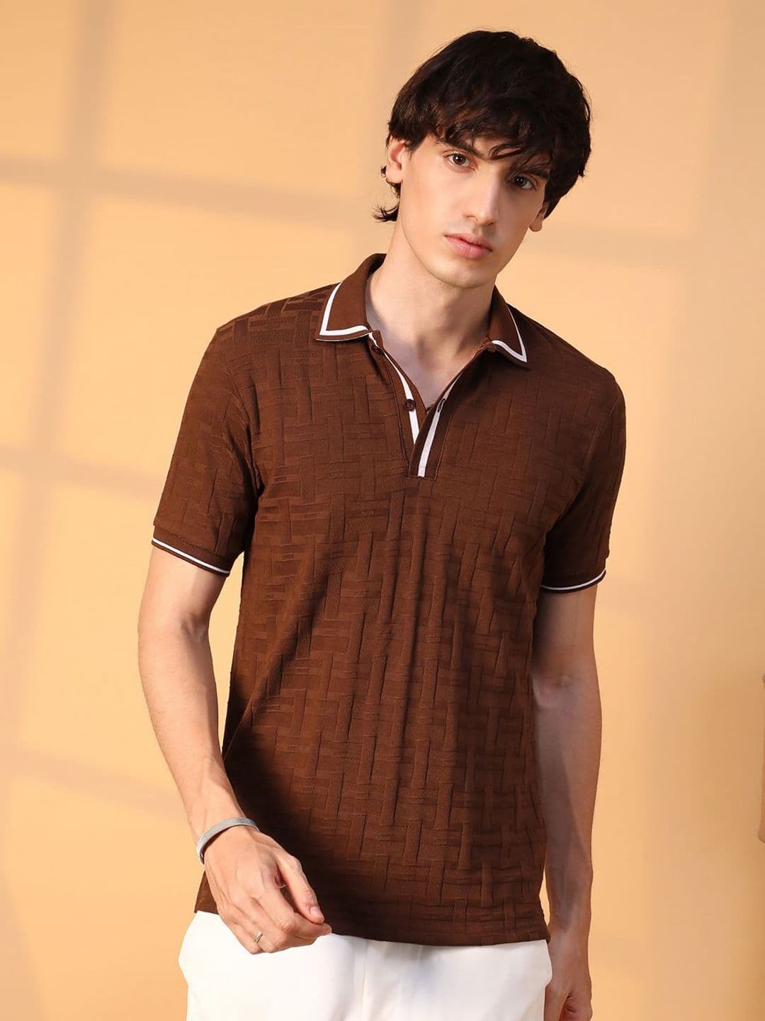 CAHOOT Men Self Design Polo Collar Cotton T-Shirt - view 1