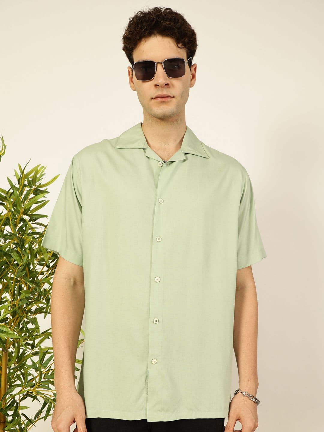 Thomas Scott Men Premium Cuban Collar Solid Oversized Casual Shirt - view 1