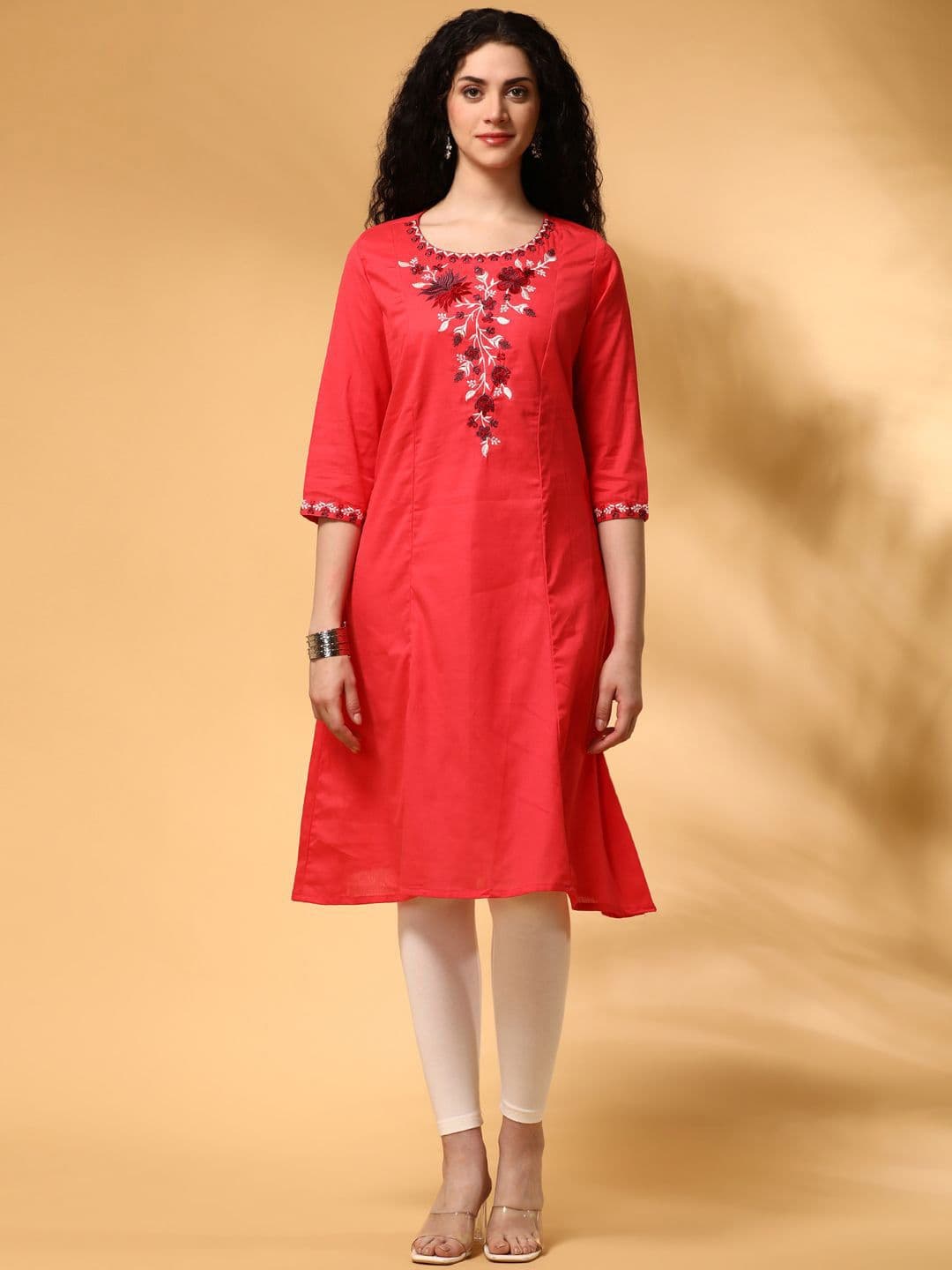 Anouk X fwd Floral Yoke Design Round Neck Pure Cotton A-Line Kurta - view 1