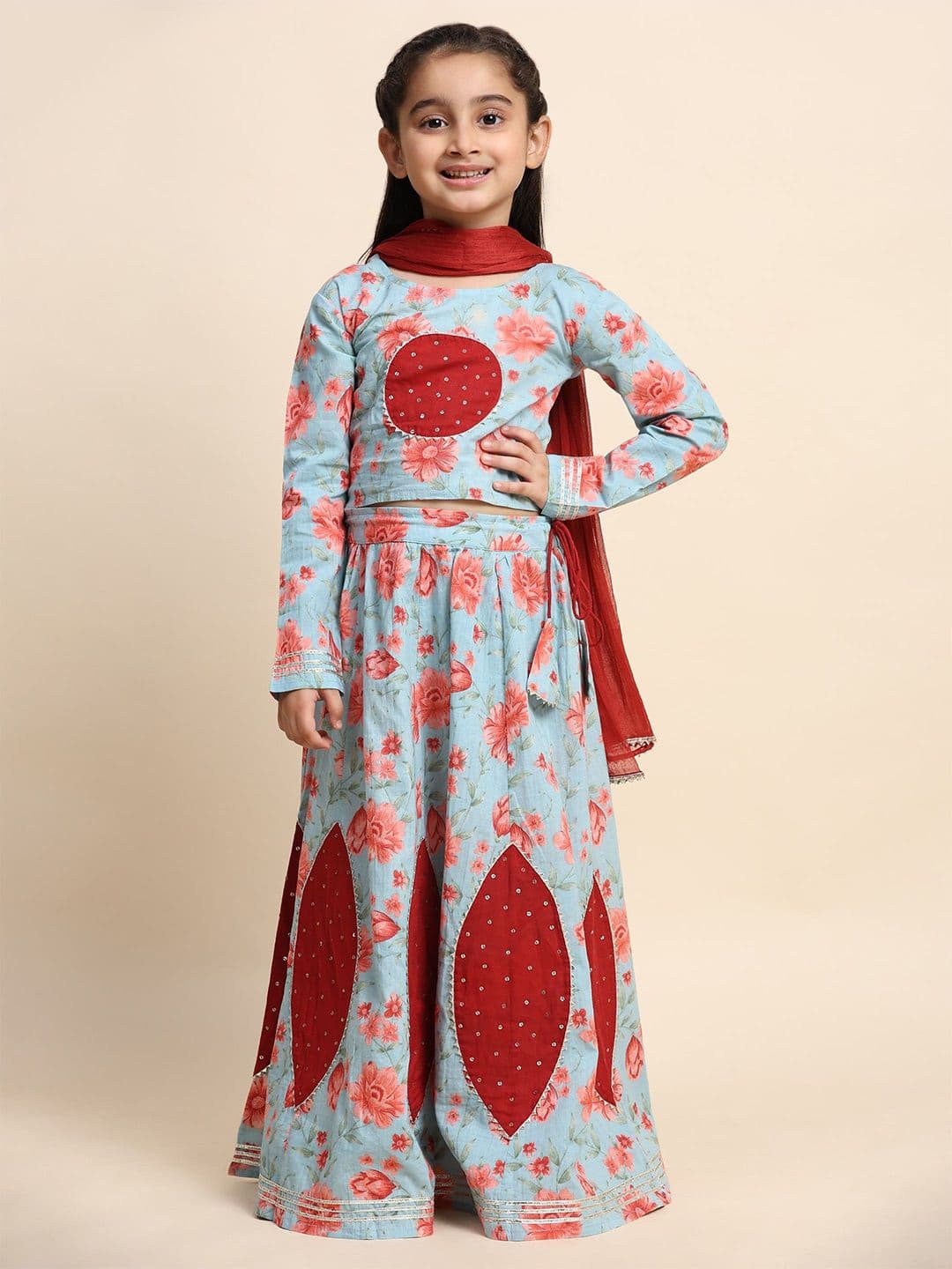 Maaesa Floral Printed Beads And Stones Lehenga Choli With Dupatta - view 1