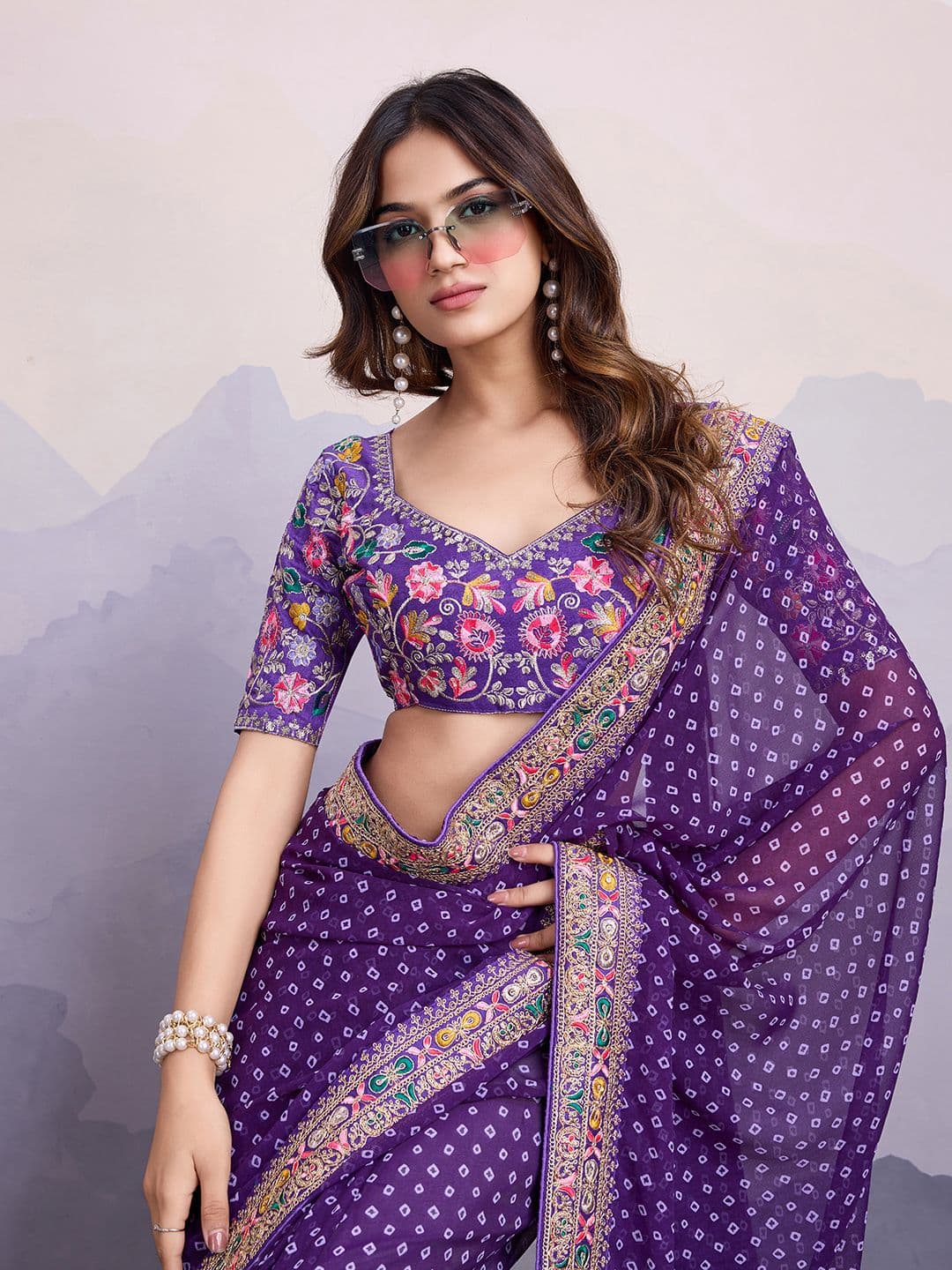 VAIRAGEE Bandhani Sequinned Poly Georgette Saree - view 1