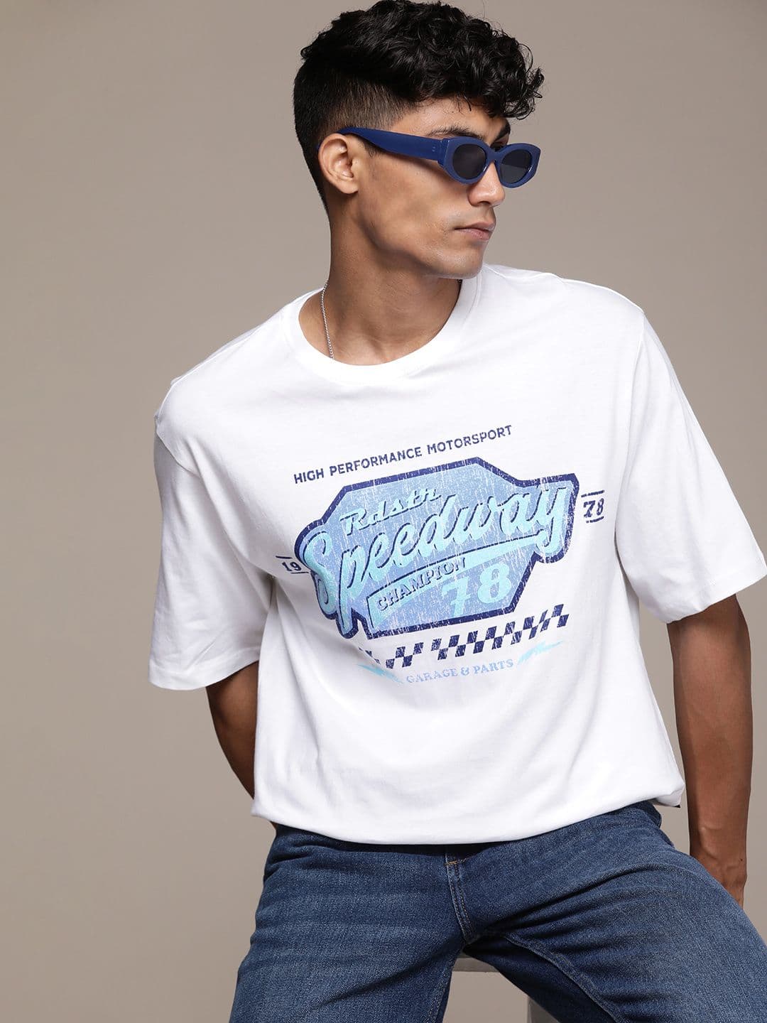 The Roadster Lifestyle Co. Oversized Fit Printed Drop-Shoulder Sleeves Pure Cotton T-shirt - view 1