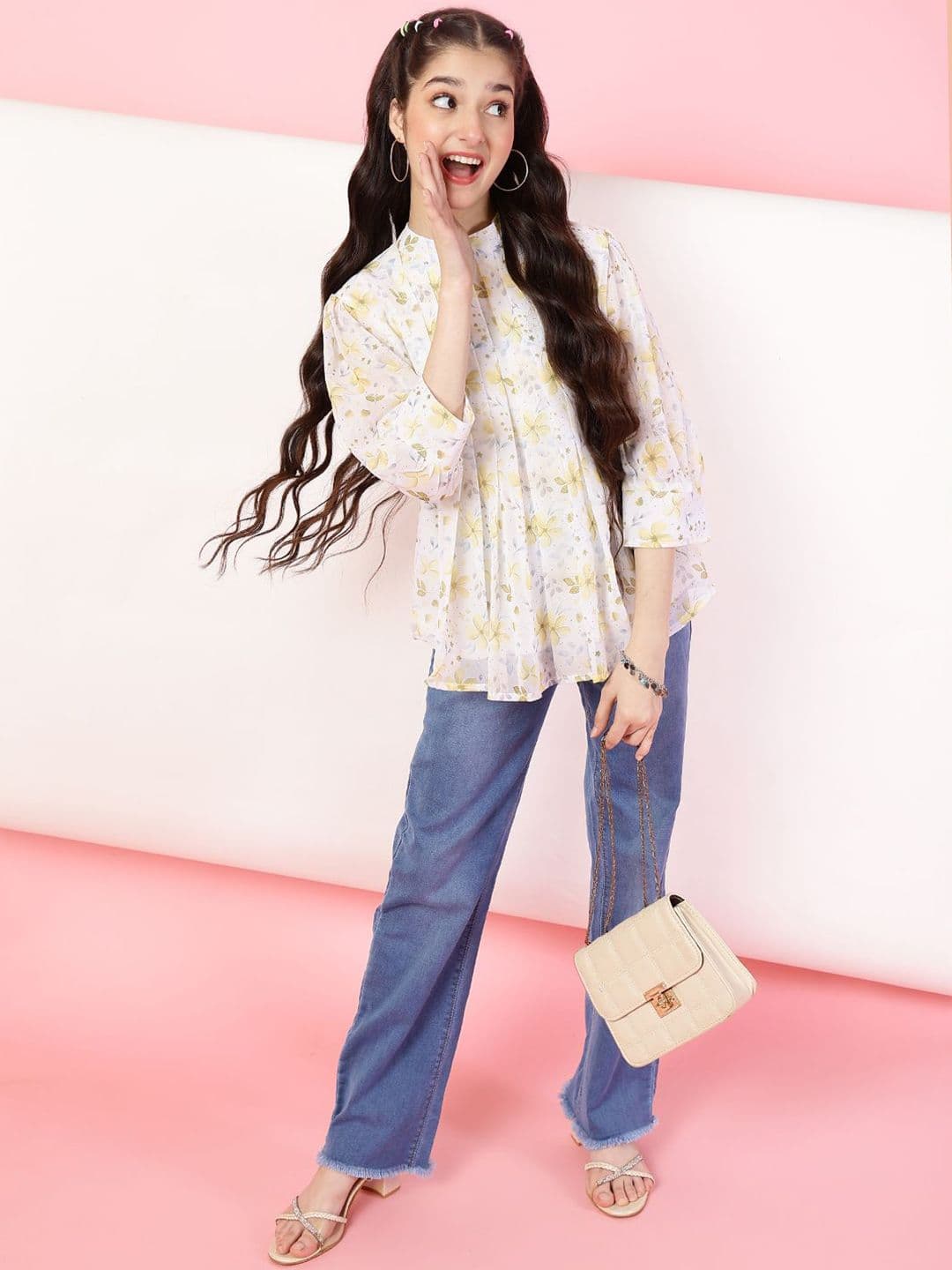 BAESD Floral Print Mandarin Collar Top - view 1