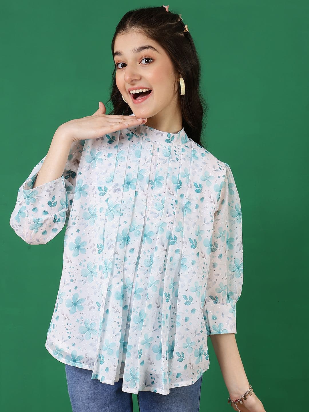 BAESD Floral Print Mandarin Collar Top - view 1