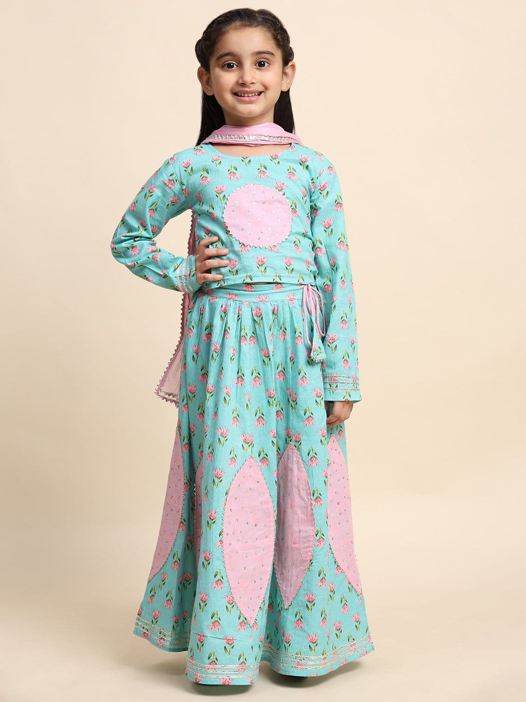 Maaesa Floral Printed Sequinned Lehenga Choli With Dupatta - view 1