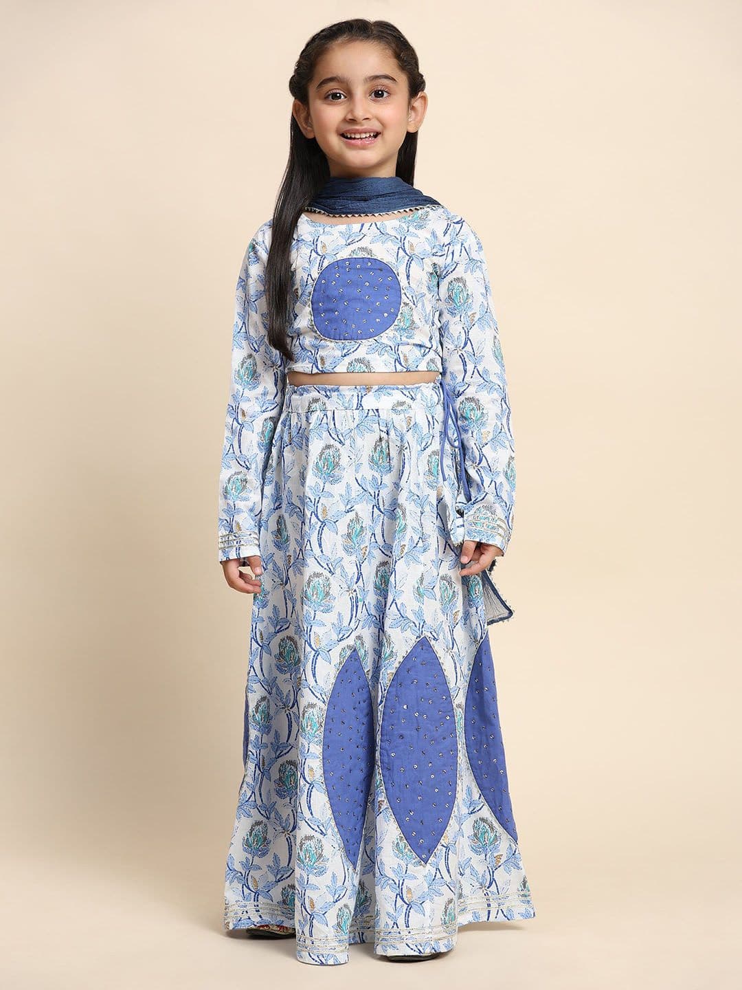 Maaesa Floral Printed Sequinned Lehenga Choli With Dupatta - view 1
