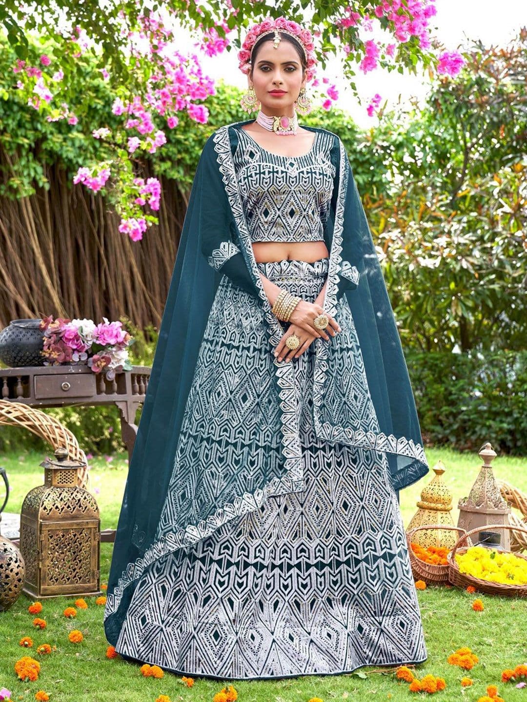 VARNI FABRICS Embroidered Semi-Stitched Lehenga & Unstitched Blouse With Dupatta - view 1