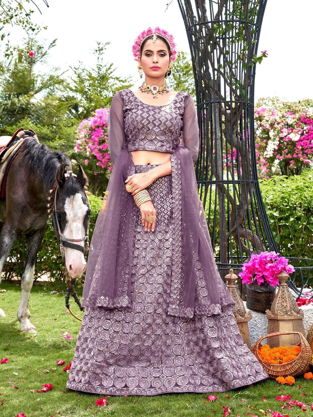 VARNI FABRICS Embroidered Semi-Stitched Lehenga & Unstitched Blouse With Dupatta - view 1