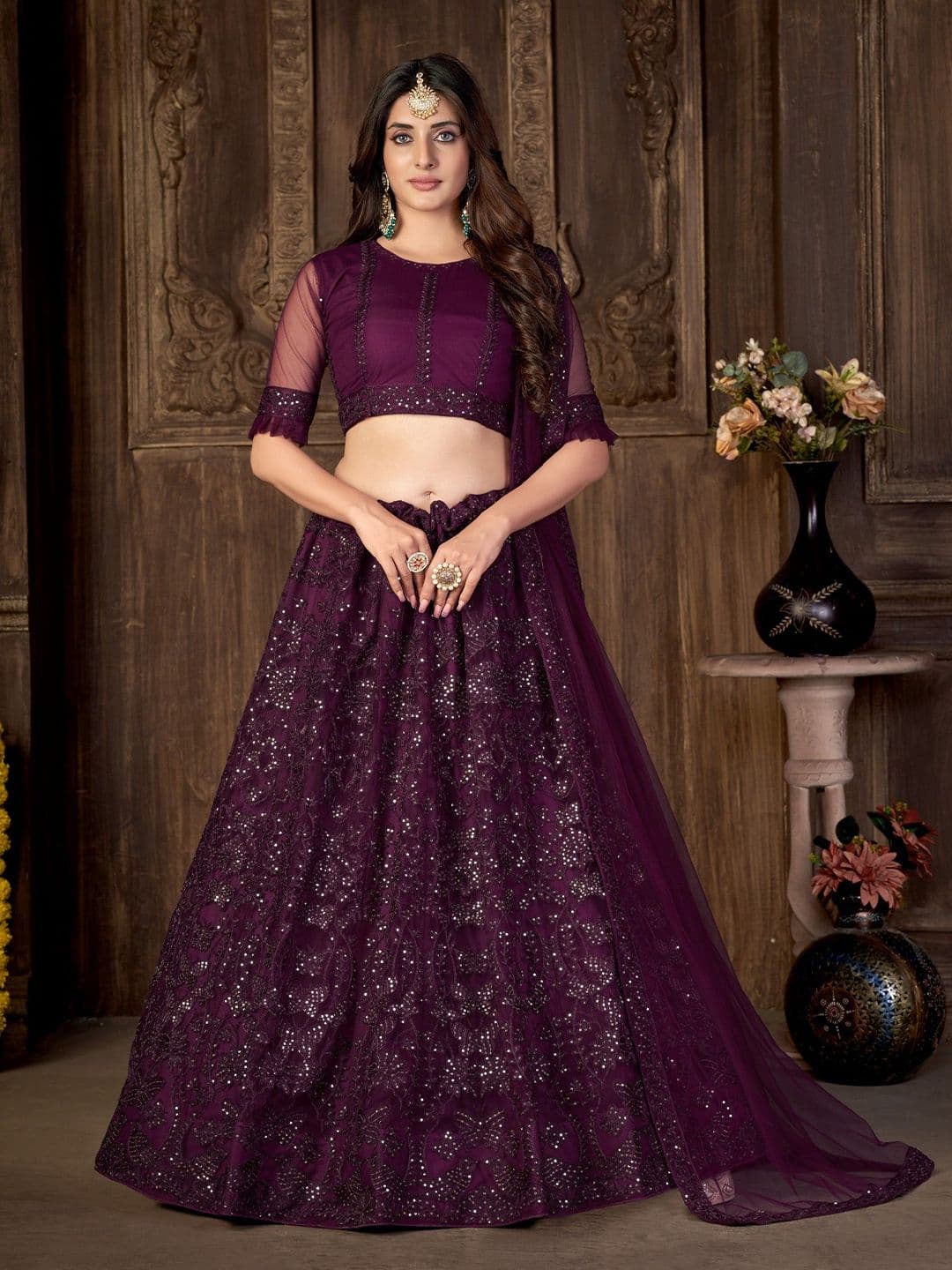 VARNI FABRICS Embroidered Semi-Stitched Lehenga & Unstitched Blouse With Dupatta - view 1