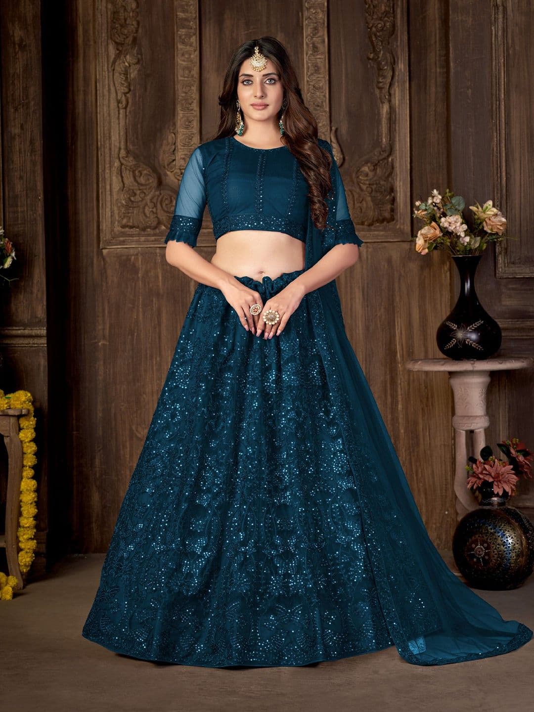 VARNI FABRICS Embroidered Semi-Stitched Lehenga & Unstitched Blouse With Dupatta - view 1