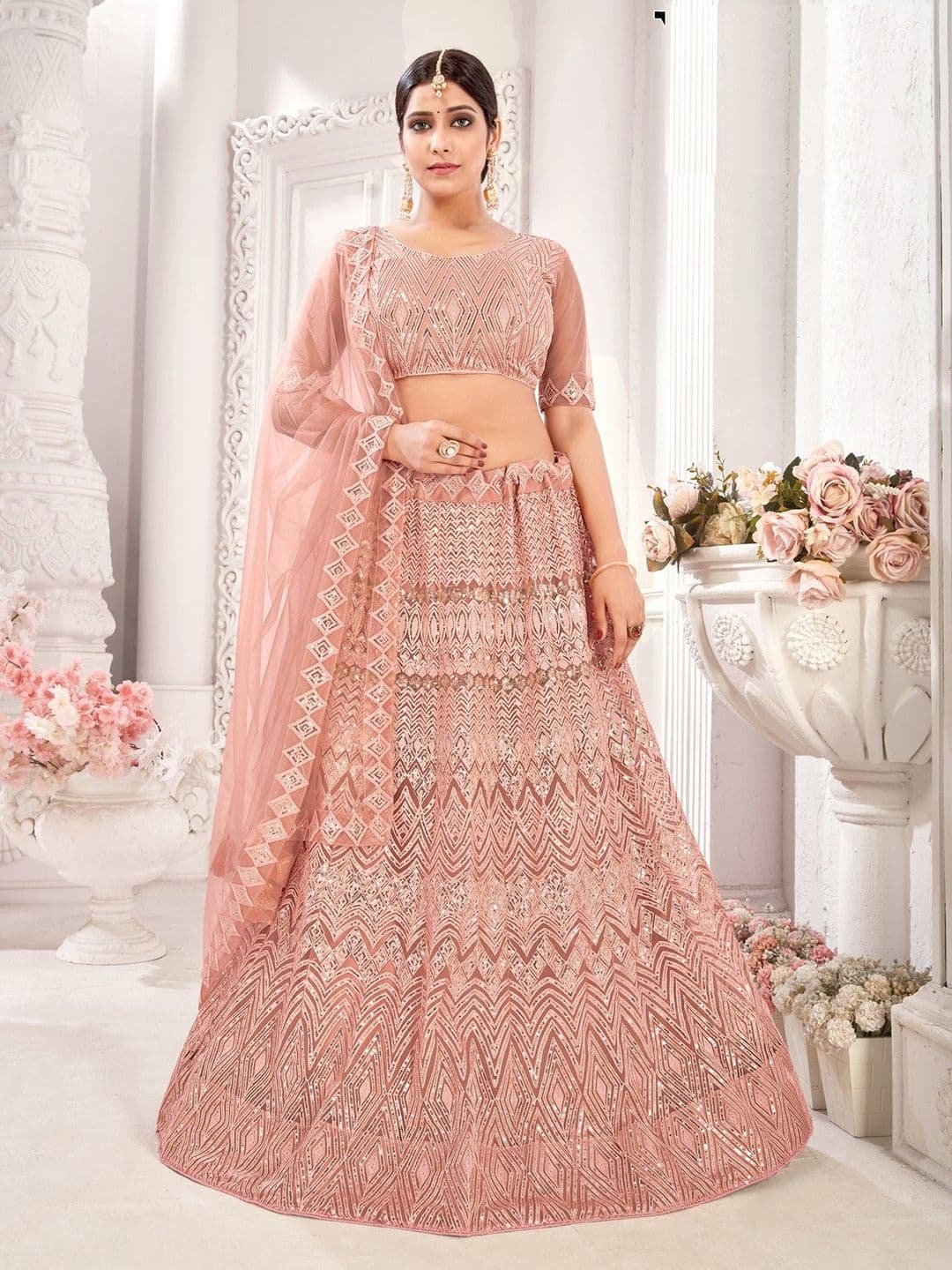 VARNI FABRICS Embellished Sequinned Semi-Stitched Lehenga & Unstitched Blouse With Dupatta - view 1