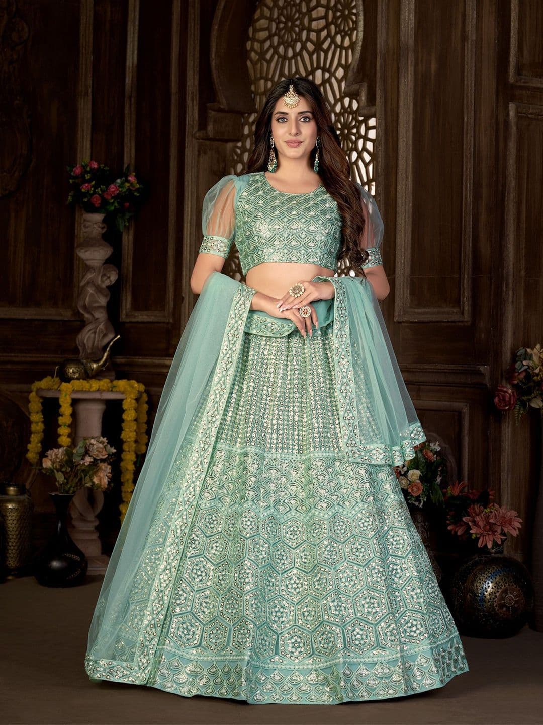 VARNI FABRICS Embroidered Semi-Stitched Lehenga & Unstitched Blouse With Dupatta - view 1