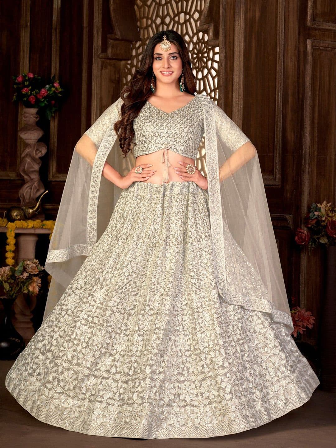 VARNI FABRICS Embroidered Semi-Stitched Lehenga & Unstitched Blouse With Dupatta - view 1