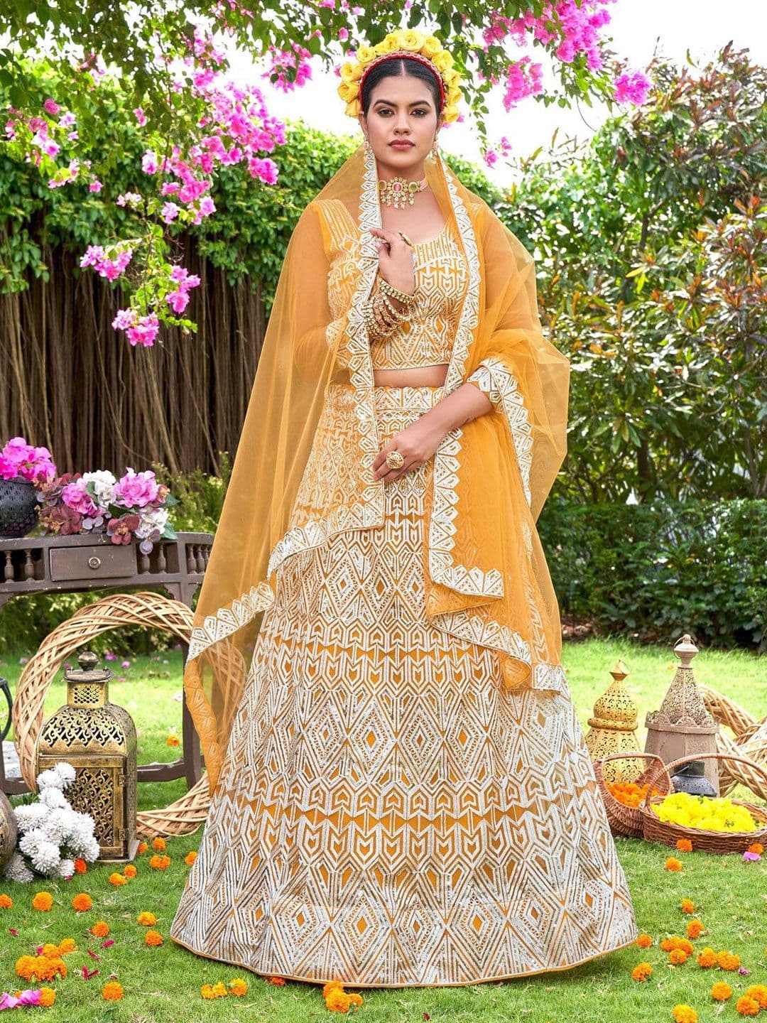 VARNI FABRICS Embroidered Semi-Stitched Lehenga & Unstitched Blouse With Dupatta - view 1